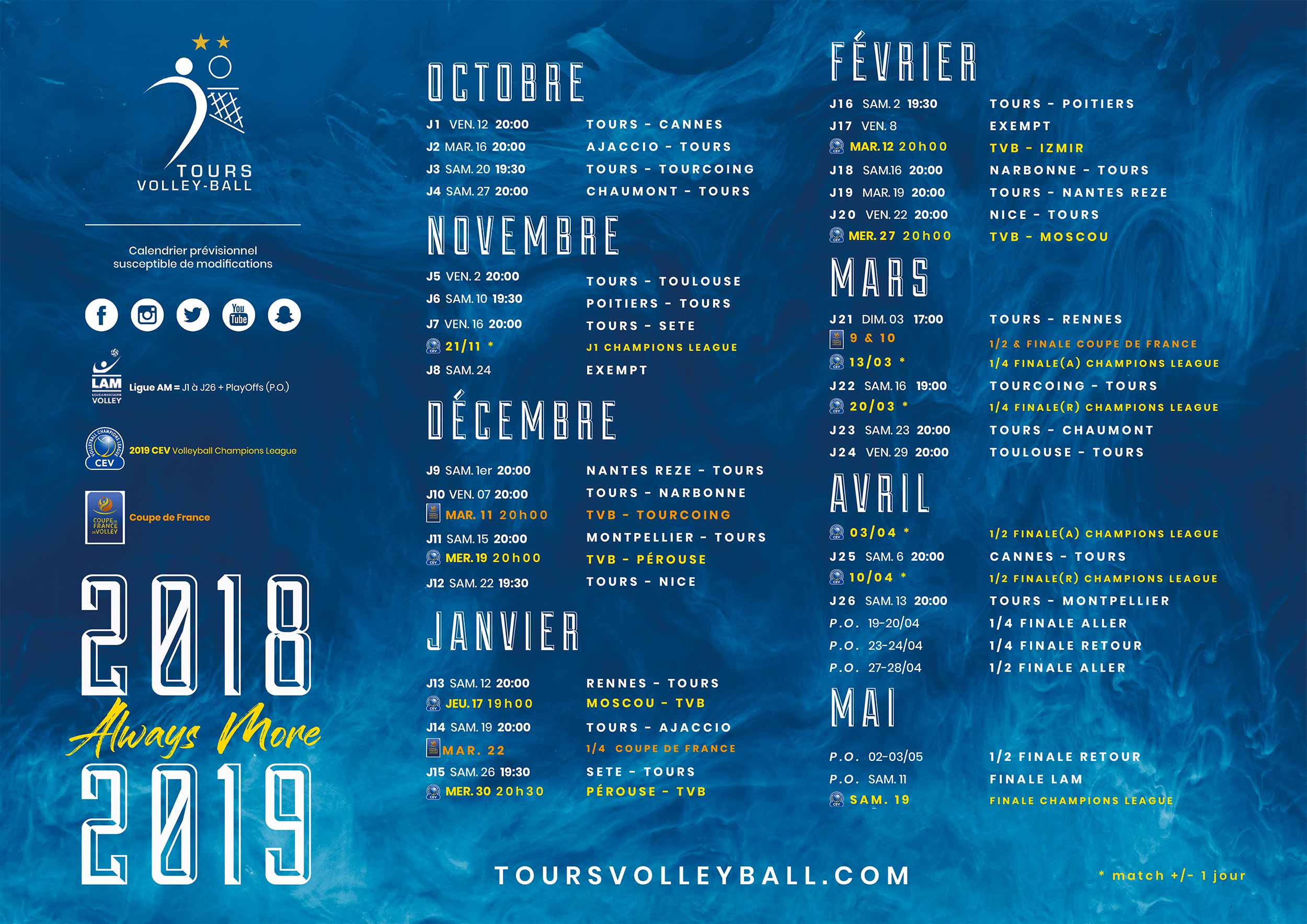 CALENDRIER TVB 2018/19 – Tours Volley Ball