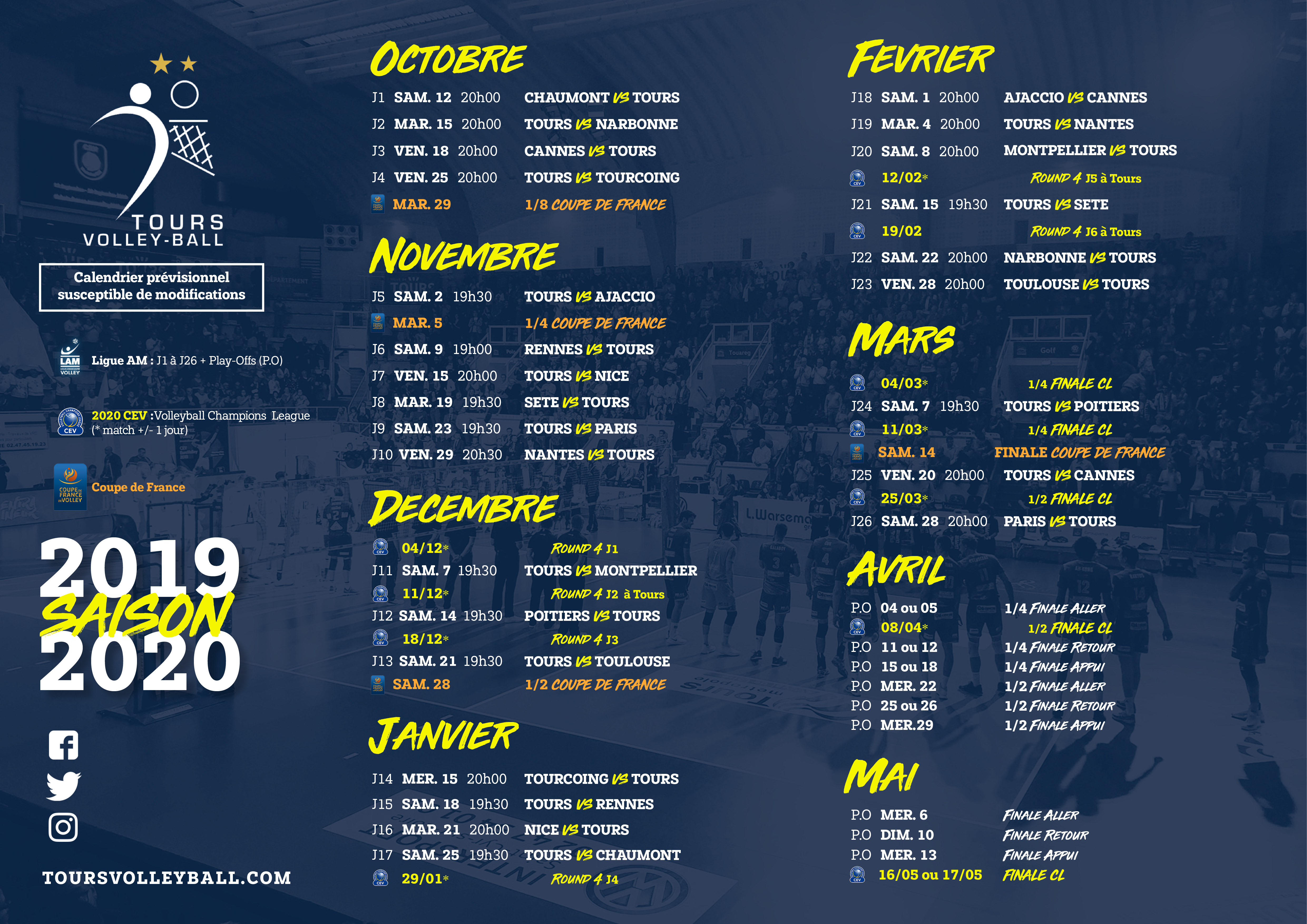 TVB CALENDRIER 20192020 – Tours Volley Ball