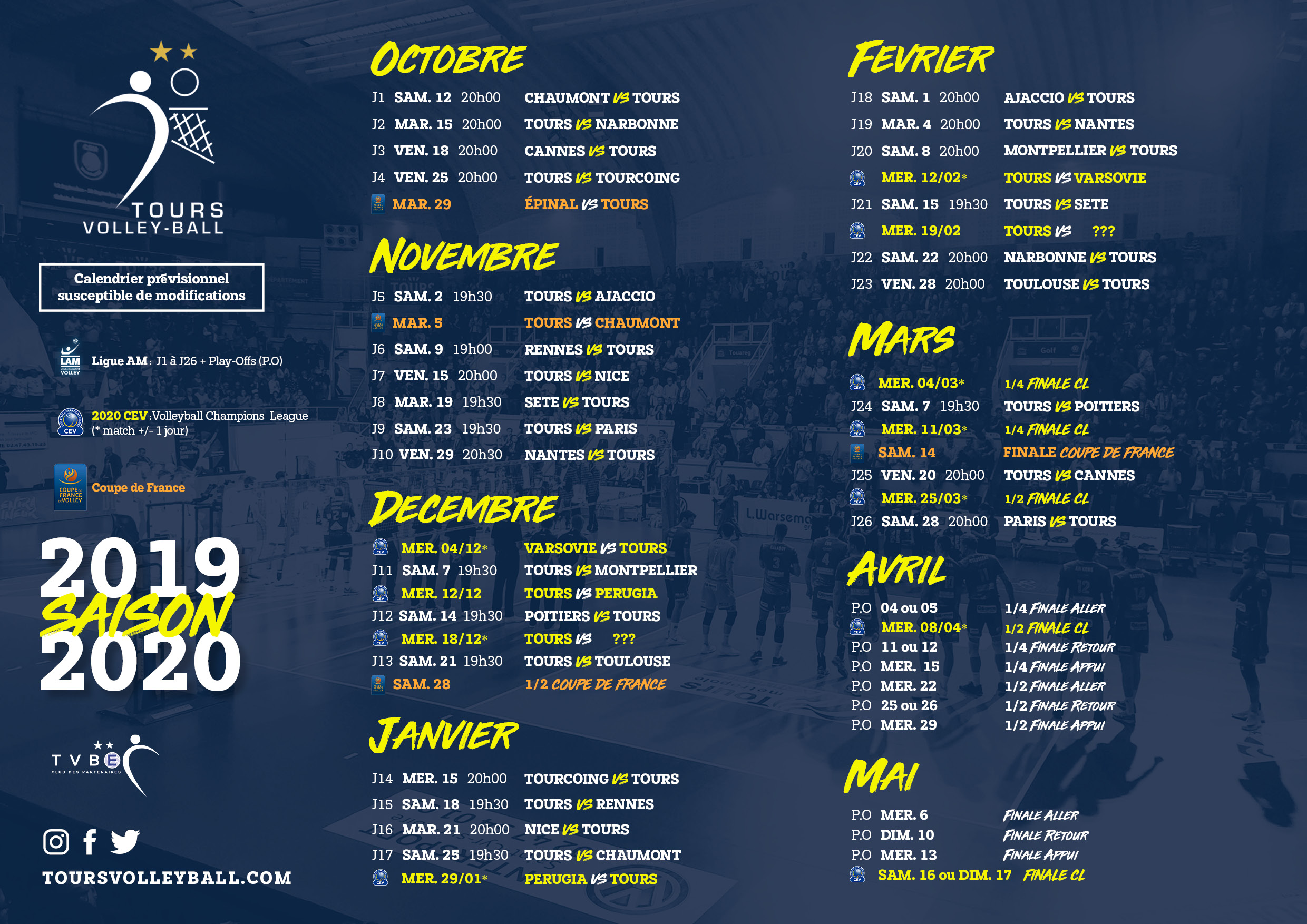 CALENDRIER | Tours Volley Ball
