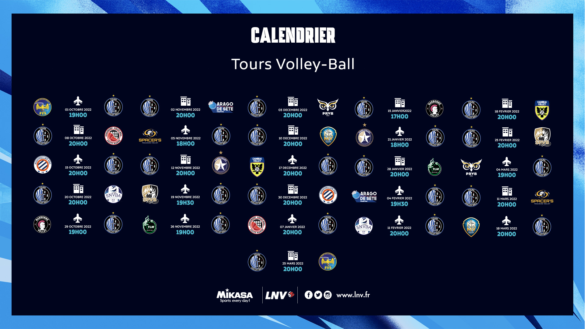 Calendrier LNV Tours Volley Ball
