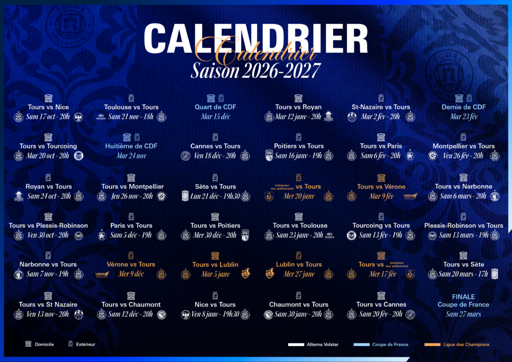 Calendrier complet des matchs du Tours Volley-Ball